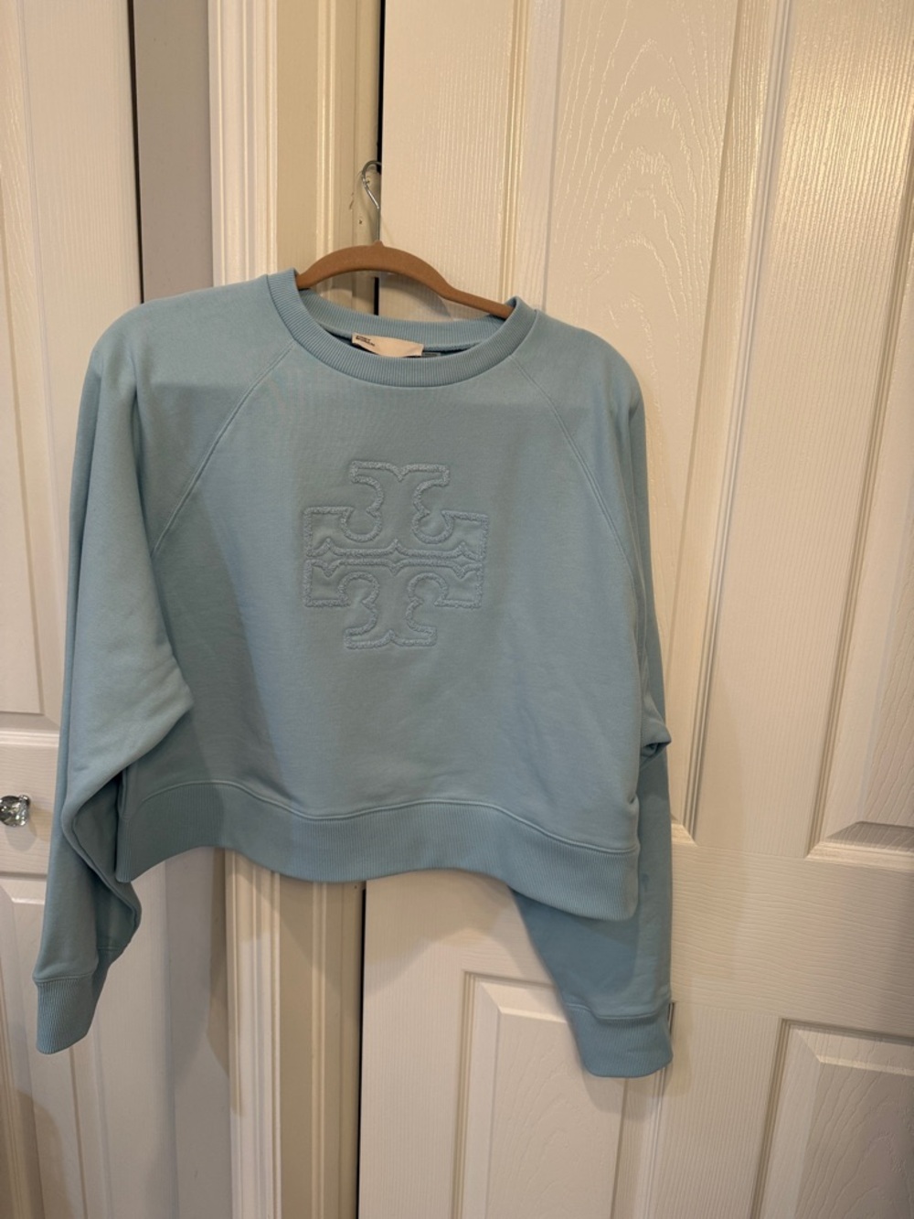 Tory Burch Pale Blue Cropped Logo Sweatshirt